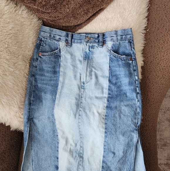 Zara Patchwork Denim Frayed Maxi Skirt - Picture 3 of 5